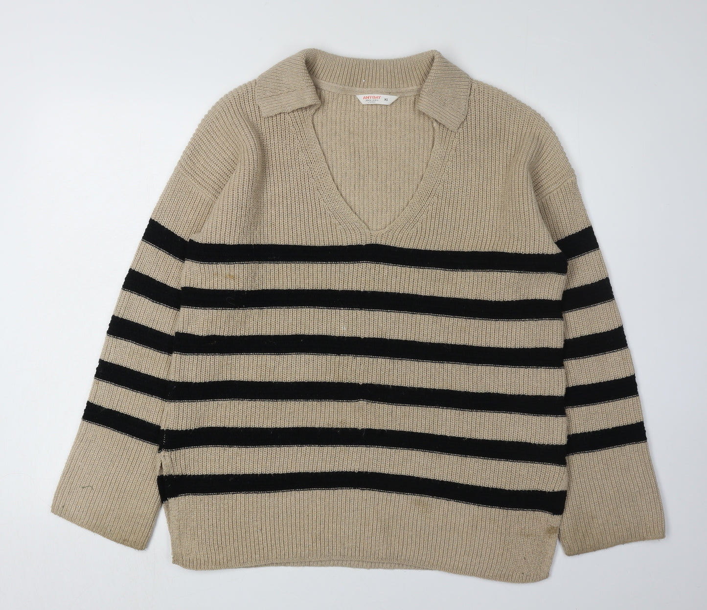 John Lewis & Partners Women's Beige Striped Pullover Jumper