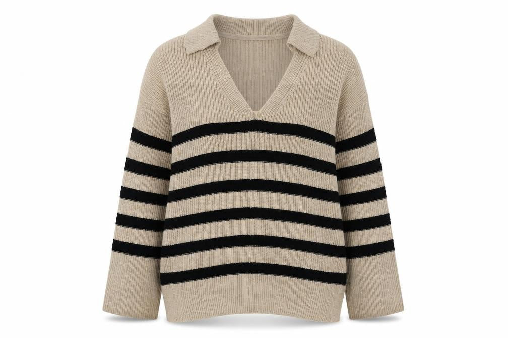 Front view of John Lewis & Partners Women's Beige Striped jumper
