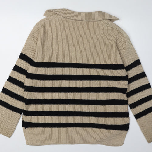 John Lewis & Partners Women's Beige Striped Pullover Jumper