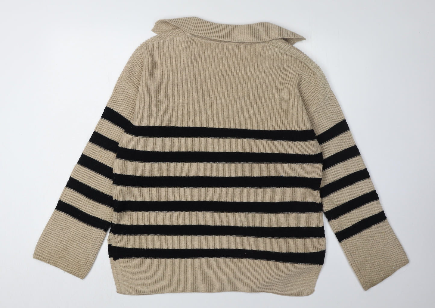 John Lewis & Partners Women's Beige Striped Pullover Jumper