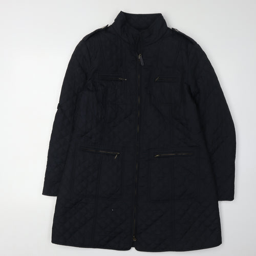 Hobbs Women's Black Quilted Coat UK 14 Full Zip Casual