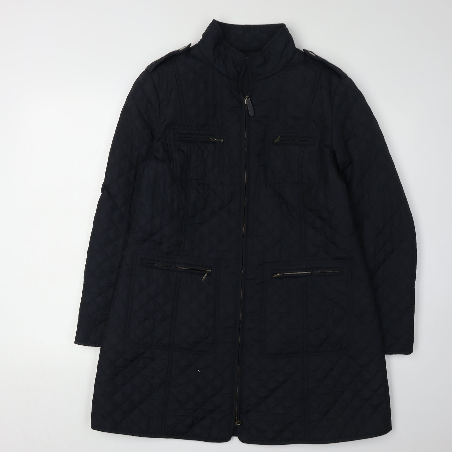 Hobbs Women's Black Quilted Coat UK 14 Full Zip Casual