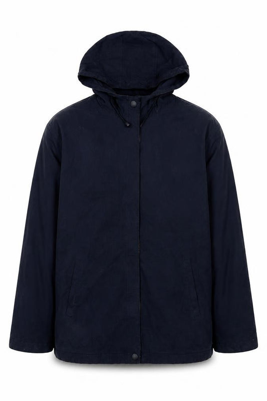 Front view of Principles Men's Blue Hooded Jacket, size S, Casual Style