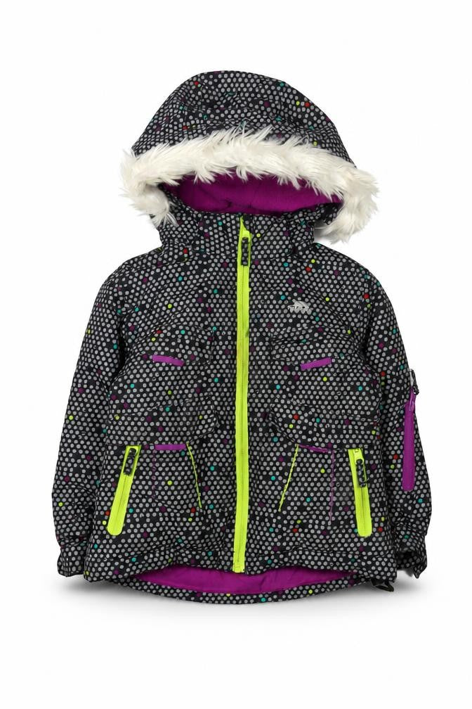 Front view of Trespass girls’ multicoloured puffer jacket 2-3 years