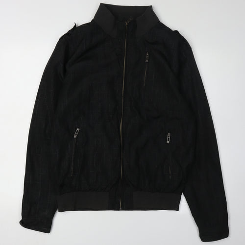 Smog Men's Black Bomber Jacket, Size L, Geometric Pattern