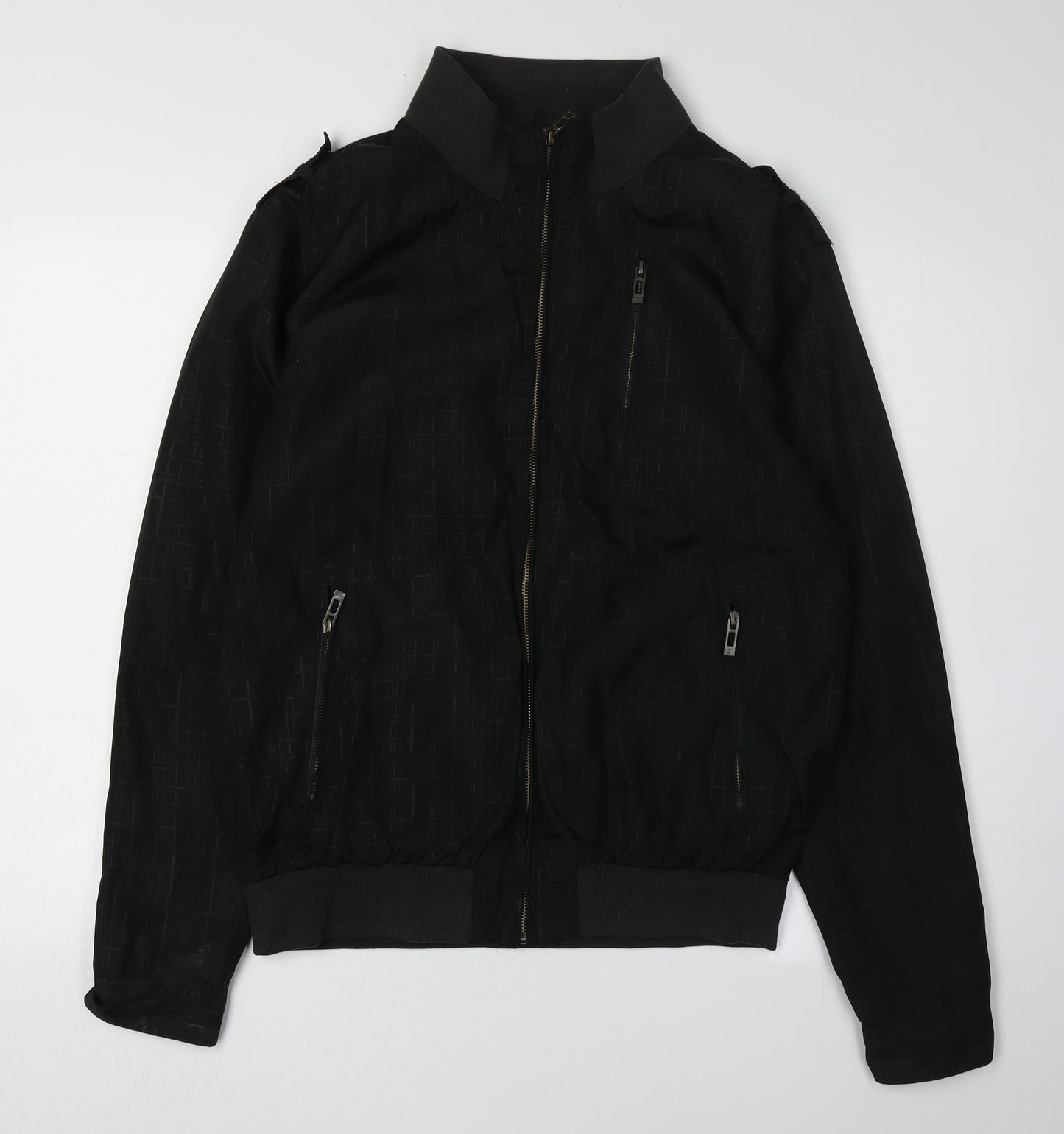 Smog Men's Black Bomber Jacket, Size L, Geometric Pattern