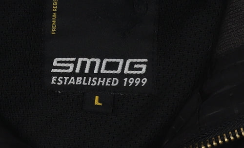 Smog Men's Black Bomber Jacket, Size L, Geometric Pattern