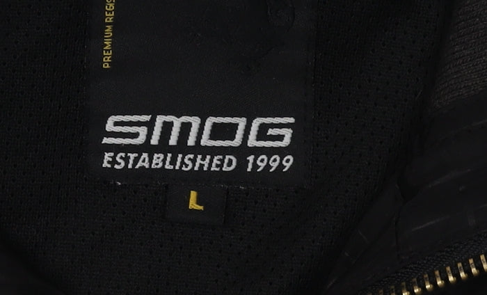 Smog Men's Black Bomber Jacket, Size L, Geometric Pattern