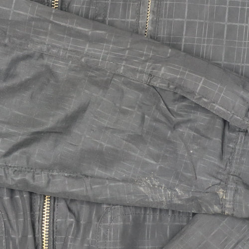 Smog Men's Black Bomber Jacket, Size L, Geometric Pattern