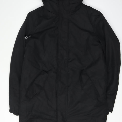 Zara Men's Black Parka Jacket S Hooded Casual