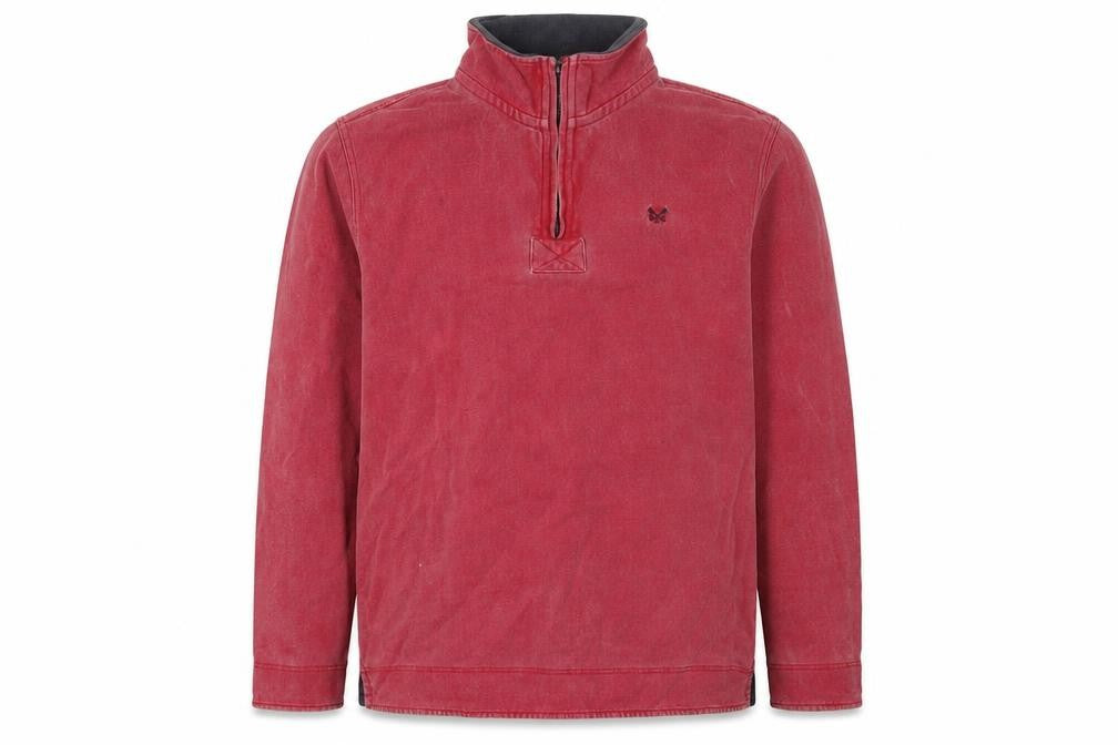 Front view of Crew Clothing Red Men's 1/4 Zip Sweatshirt L