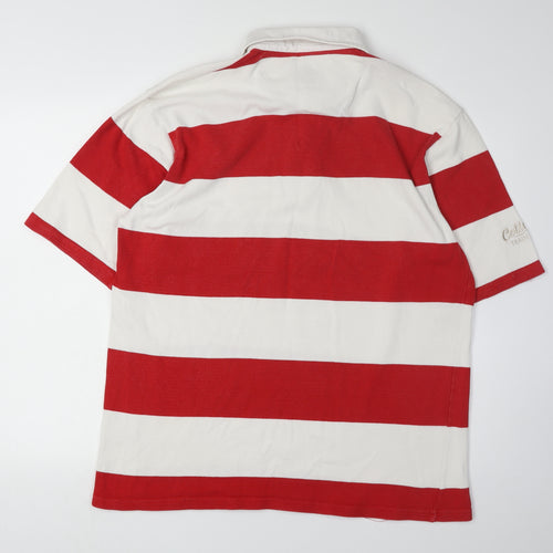 Cotton Traders Men's XL Red Striped Polo Shirt