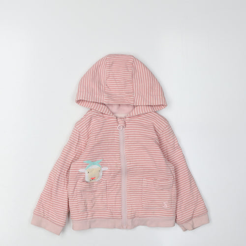 Joules Pink Striped Baby Jacket 12-18 Months Hooded Casual