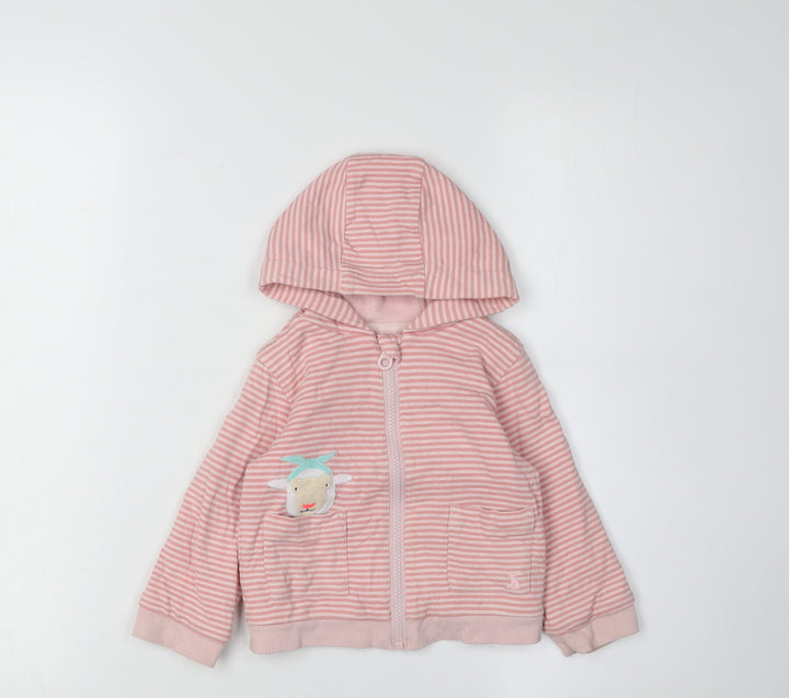 Joules Pink Striped Baby Jacket 12-18 Months Hooded Casual