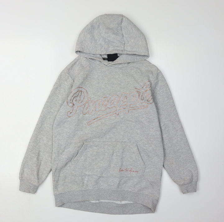 Pineapple Girls Grey Hoodie Pullover 9-10 Years Embroidered