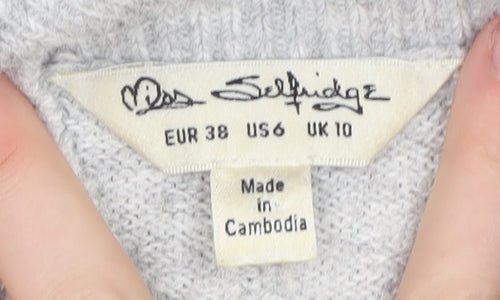 Miss Selfridge Women's Grey High Neck Jumper Size 10