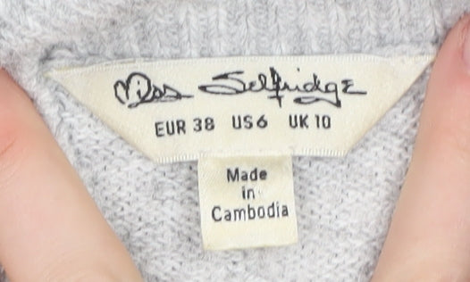Miss Selfridge Women's Grey High Neck Jumper Size 10