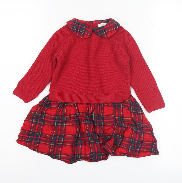 Next Girls Red Tartan Jumper Dress, 1.5-2 Years, Long Sleeve
