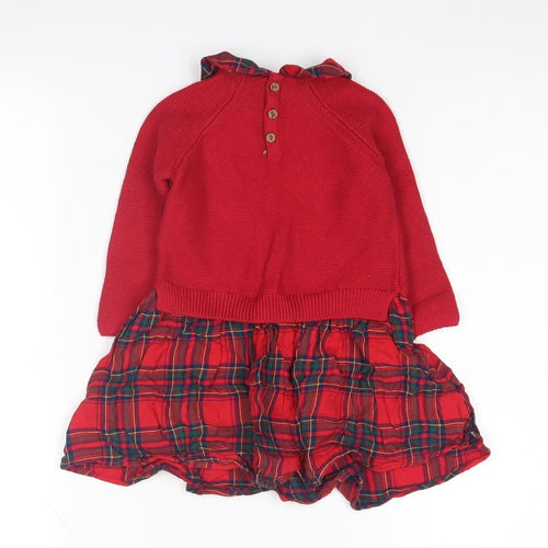 Next Girls Red Tartan Jumper Dress, 1.5-2 Years, Long Sleeve