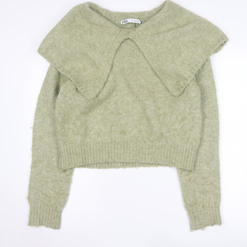 Zara Women's Green Pullover Jumper, Size S, Long Sleeve