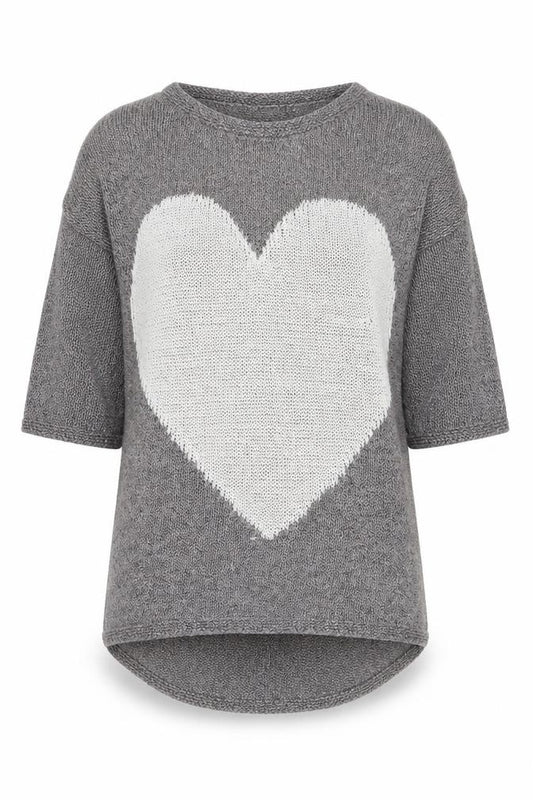 Front view of Next Women’s Grey Heart jumper, size UK 10