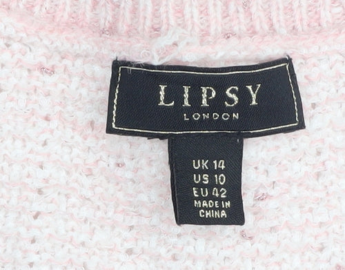 Lipsy Women's Pink Cardigan, Size 14, Crew Neck