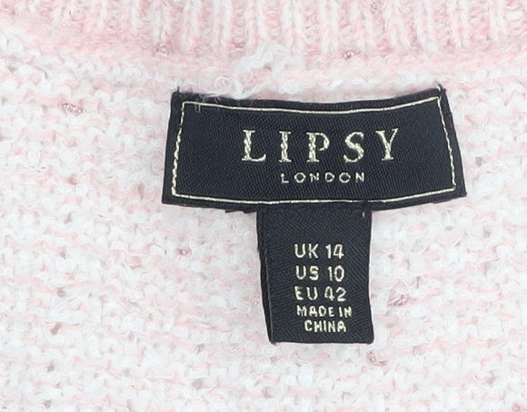 Lipsy Women's Pink Cardigan, Size 14, Crew Neck