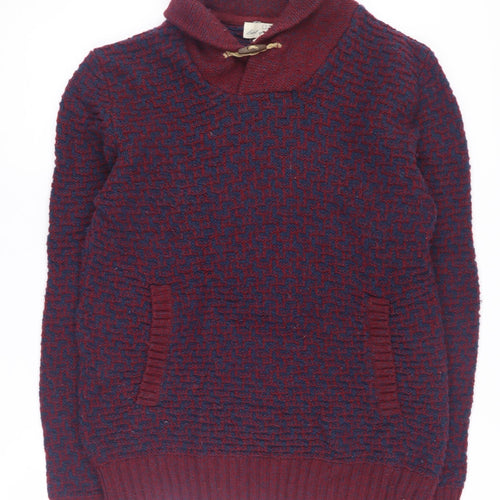 H&M Men's Red Pullover Jumper M Geometric Knit
