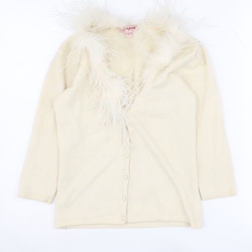 Monsoon Women's Ivory Cardigan Size 8 Fur Trim Knit