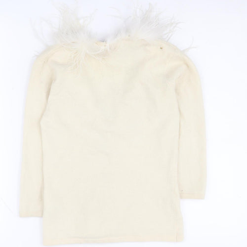 Monsoon Women's Ivory Cardigan Size 8 Fur Trim Knit