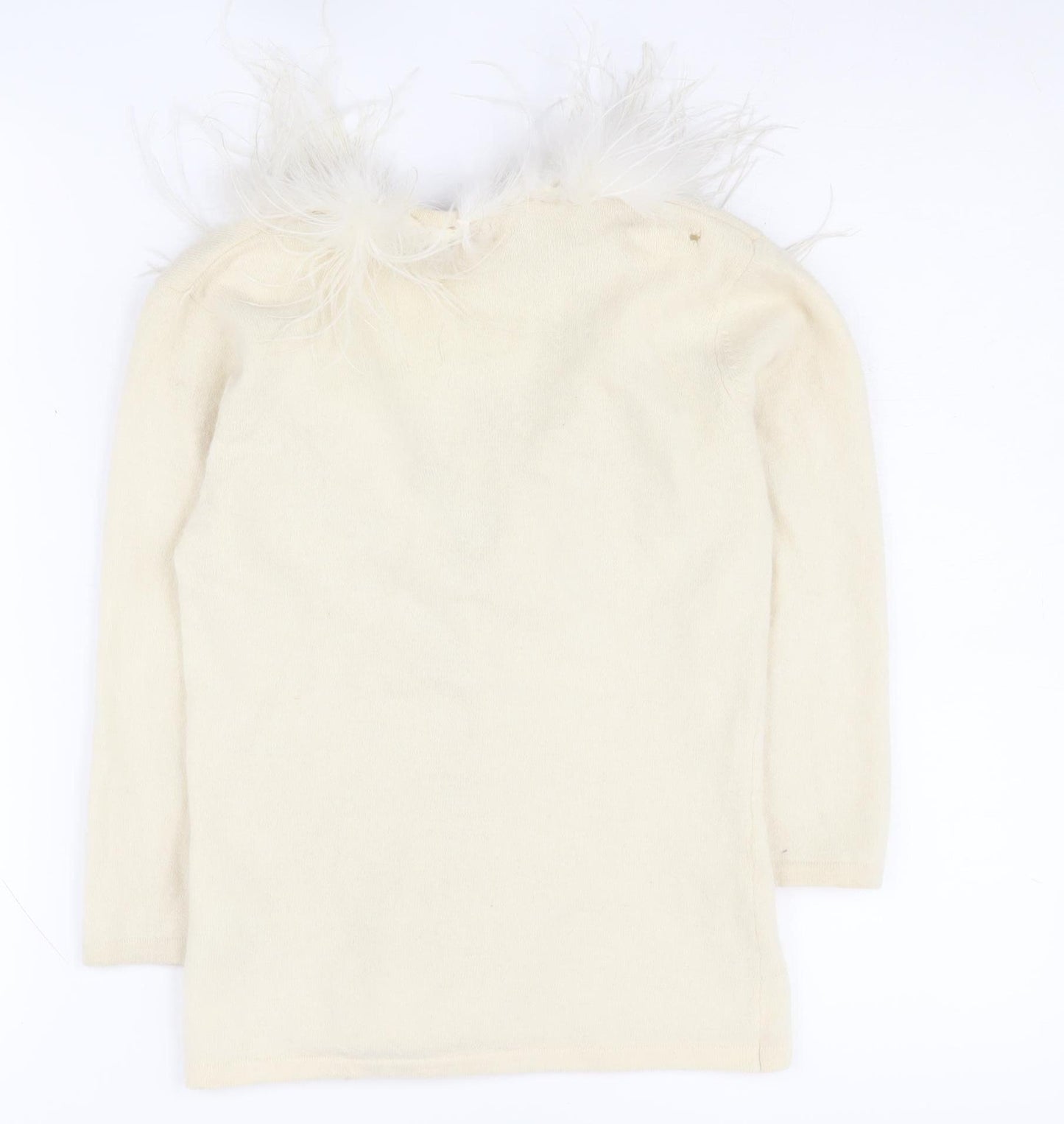 Monsoon Women's Ivory Cardigan Size 8 Fur Trim Knit