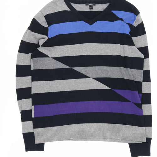 Bossini Men's Multicoloured Striped V-Neck Jumper M