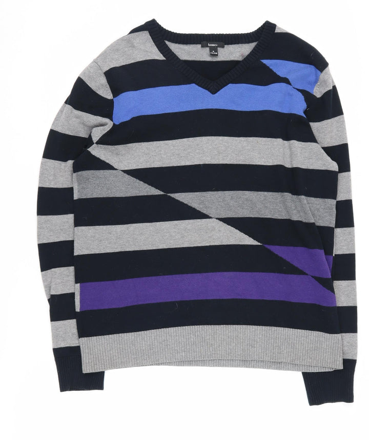 Bossini Men's Multicoloured Striped V-Neck Jumper M