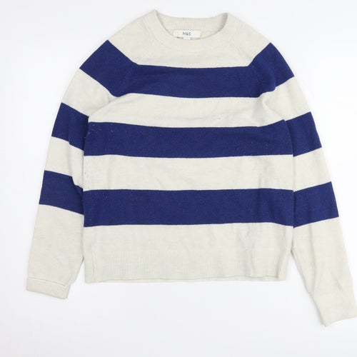 Marks and Spencer Women's Blue Striped Pullover XS