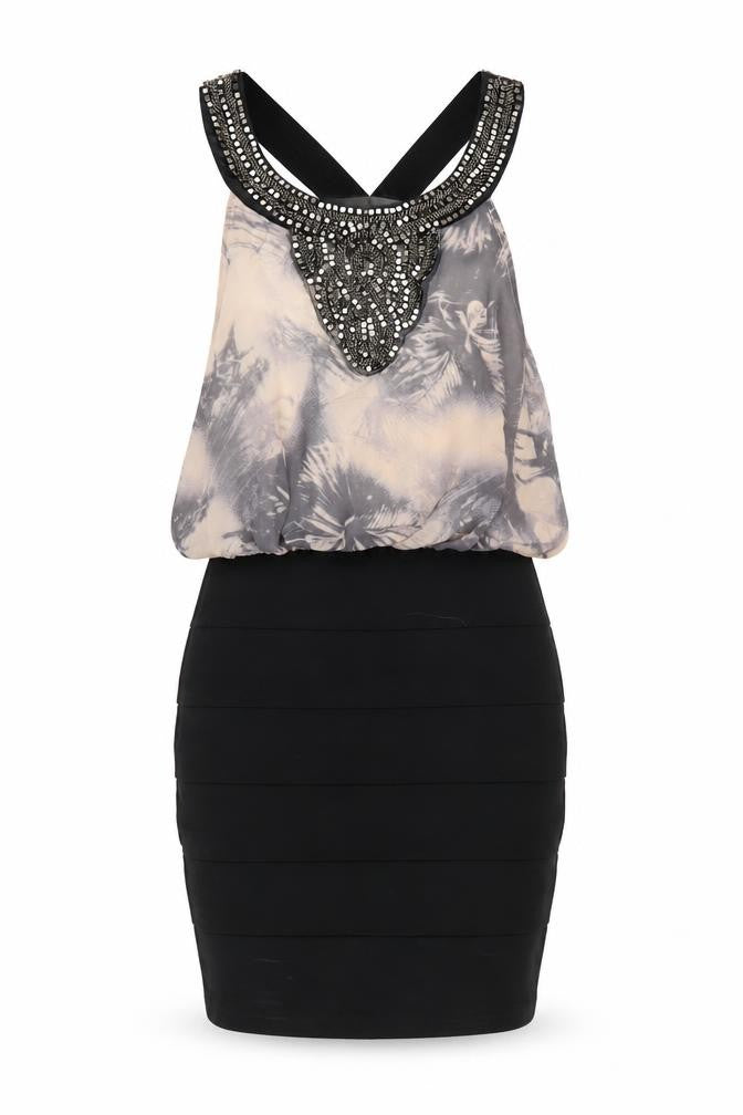 Front view of Crafted Women's Black Beaded Cocktail Dress, size 6