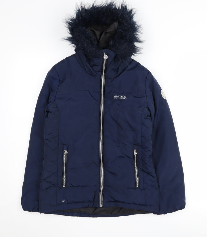 Regatta Girls Blue Puffer Jacket, Size 11, Hooded, Lined