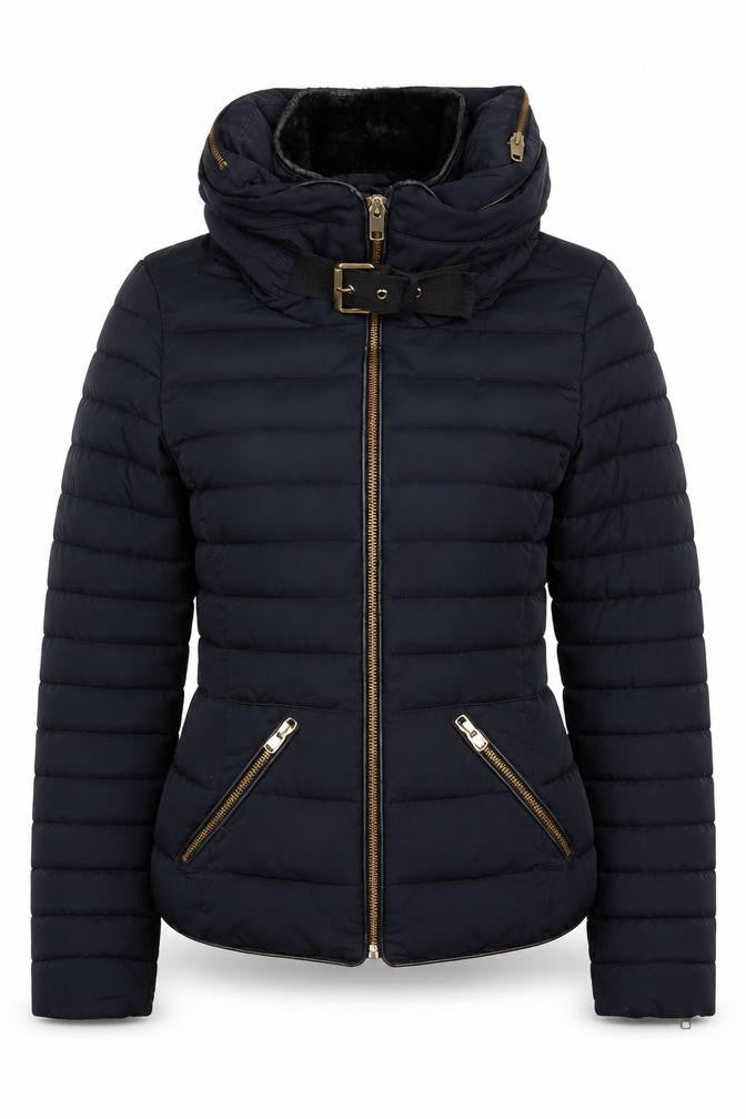 Front view of Zara Women's Black Puffer Jacket, size 6, Winter Essential