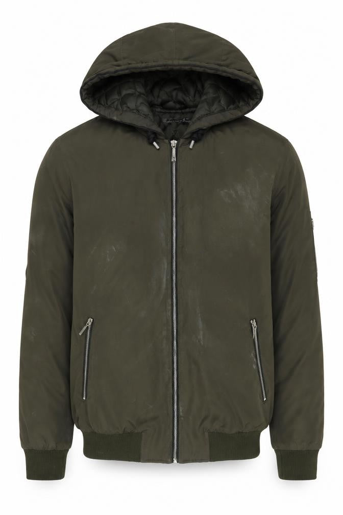 Front view of Condemned Nation Men's Green Bomber Jacket M