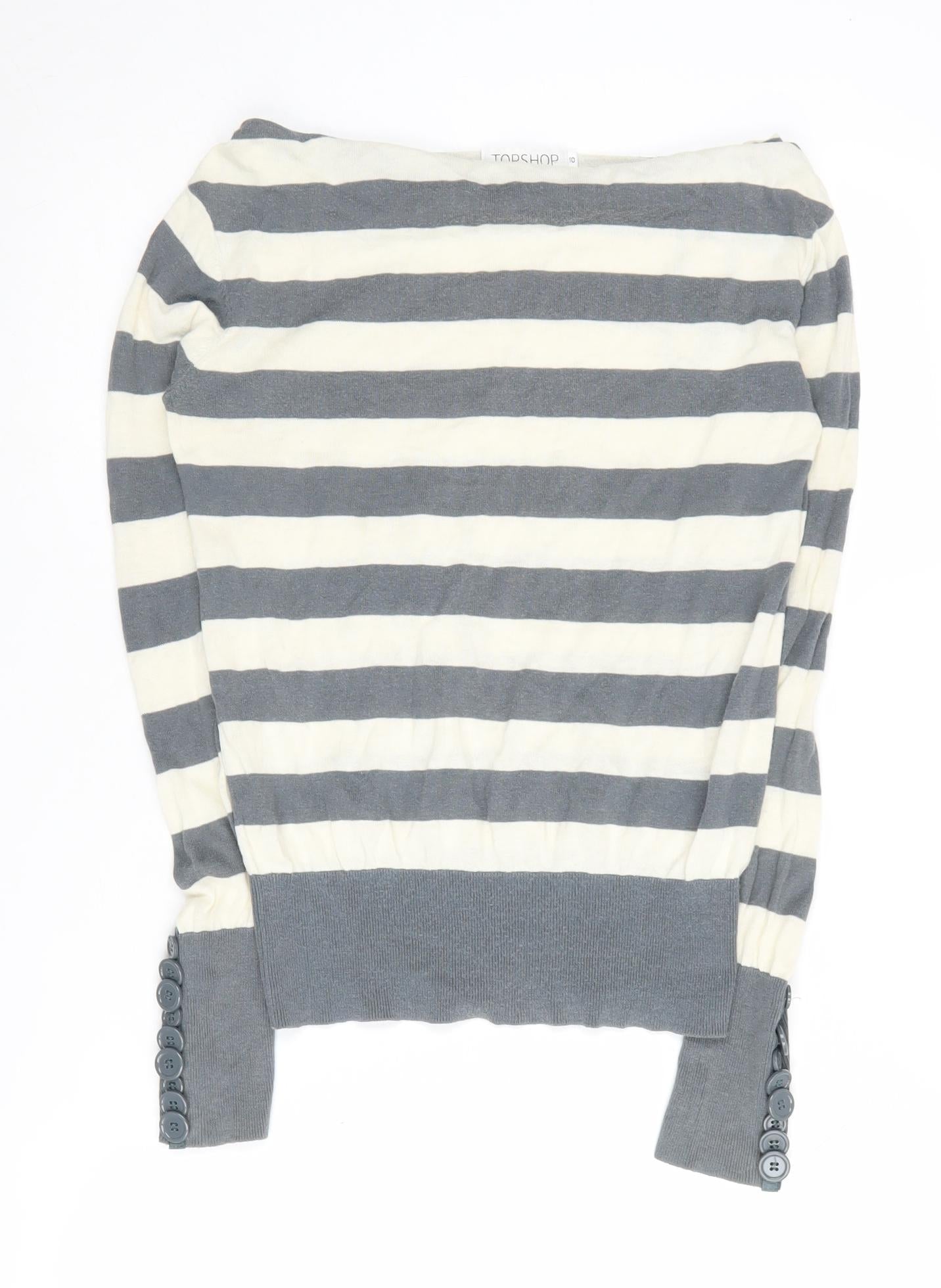 Topshop Women's Grey Striped Jumper, Size 10