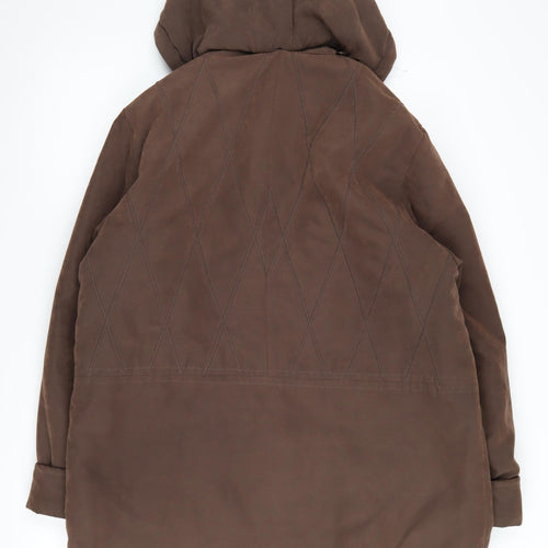 Eliza Gray Women's Brown Parka Jacket Size 14 Hooded