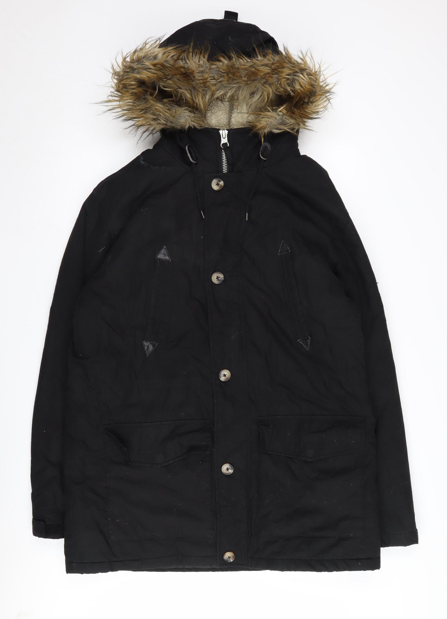 ASOS Men's Black Parka Jacket L Hooded Warm Winter Coat