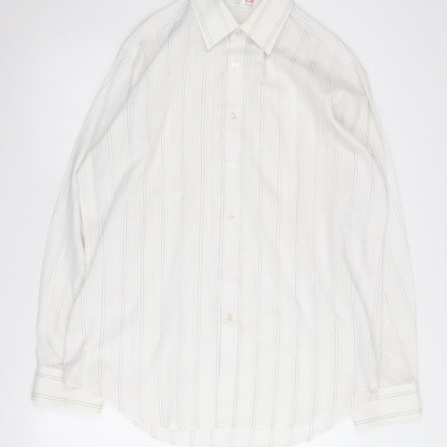 Marks and Spencer Men's White Striped Long Sleeve Shirt