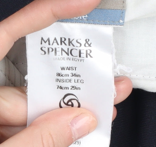 Marks and Spencer Men's Black Regular Fit Trousers, 34