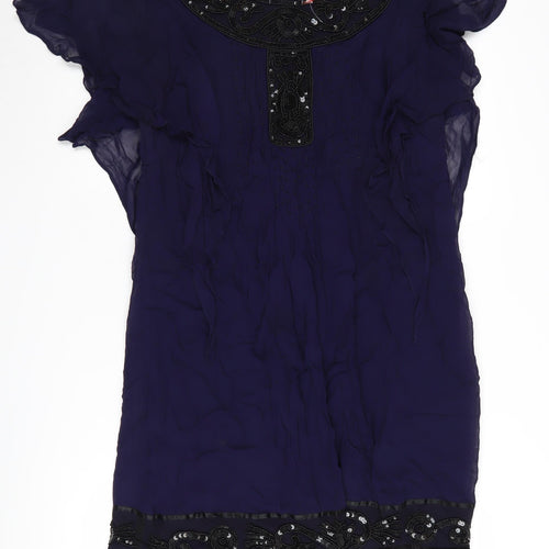 Derhy Women's Blue Party Dress, M, Beaded Accents