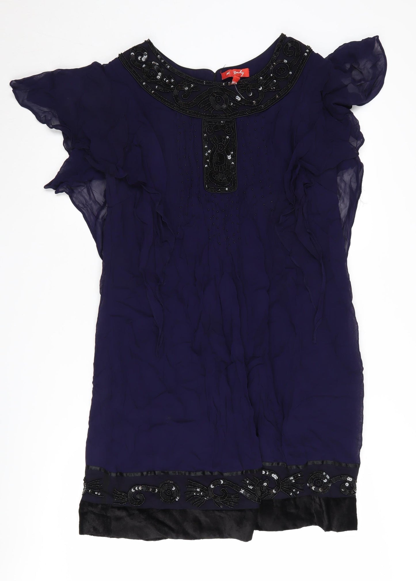 Derhy Women's Blue Party Dress, M, Beaded Accents