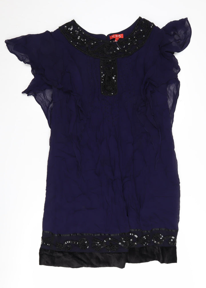 Derhy Women's Blue Party Dress, M, Beaded Accents