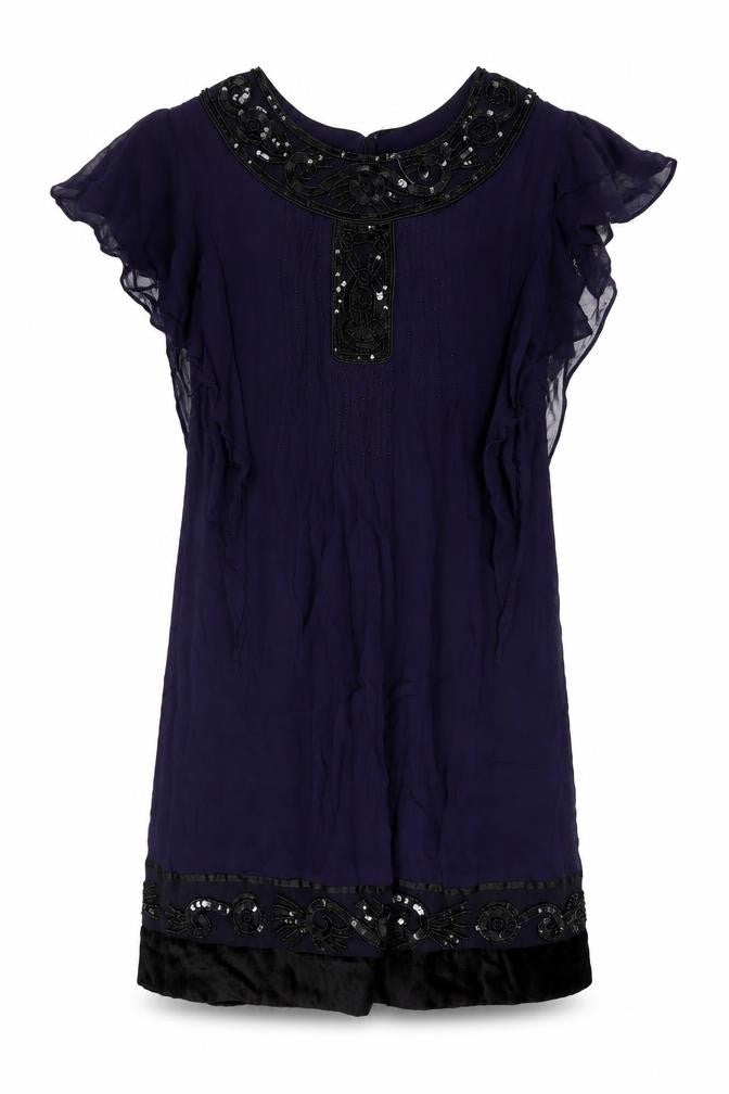 Derhy Women's Blue Party Dress, M, Beaded Accents