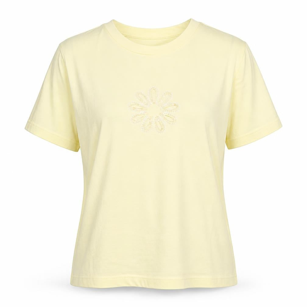 EWM Women's Yellow Cotton Crew Neck T-Shirt, Size L, Beaded Accent