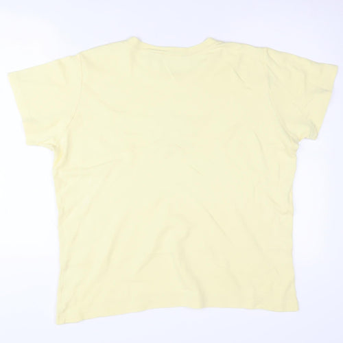 EWM Women's Yellow Cotton Crew Neck T-Shirt, Size L, Beaded Accent