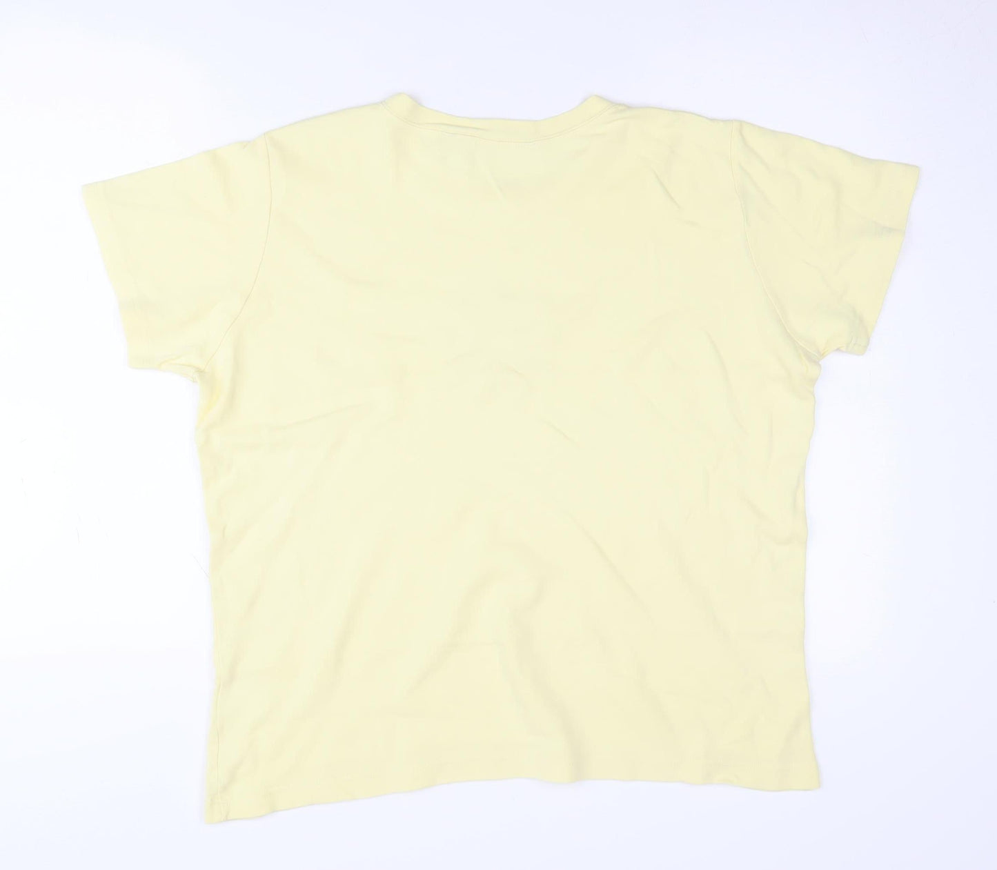 EWM Women's Yellow Cotton Crew Neck T-Shirt, Size L, Beaded Accent